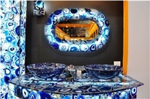 Natural Blue Agate,Gemstone,Semiprecious Stone Slab Cut Size Countertop,Interior Decorative Top Luxury Onyx with High Value