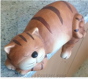China Factory Direct Hand Carving Works, Garfield Cat Stone Statue, Sleepy Cat Carved Marble Gifts for Decoration in House Garden