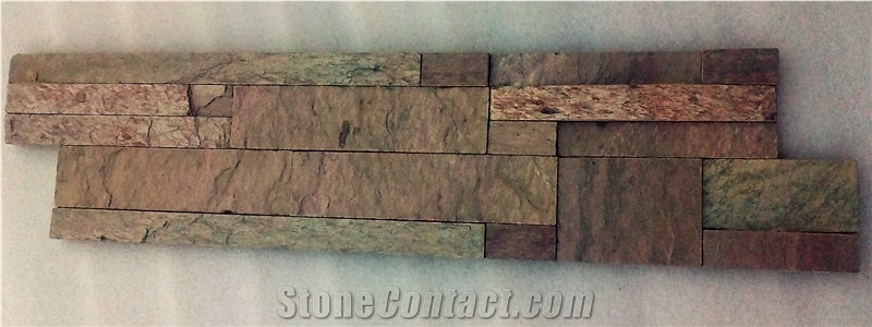 Golden Quartzite Wall Panel, Indian Golden Slate Ledge Stone