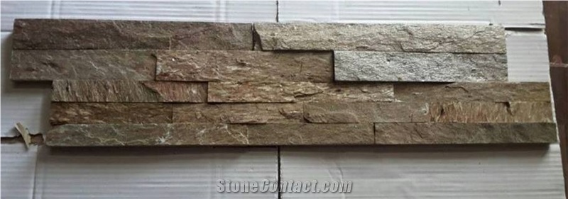 Golden Quartzite Wall Panel, Indian Golden Slate Ledge Stone