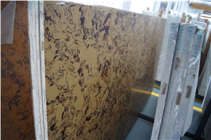 Modern Design Model L315 Yellow Quartz Stone Slabs with Big Veins