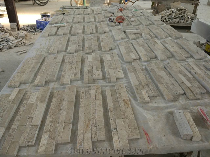 Coffee Travertine Ledge Stone/Stone Wall Decor/Thin Stone Veneer/Ledge Stone/Split Face Culture Stone/Manufactured Stone Veneer/Stone Wall Cladding