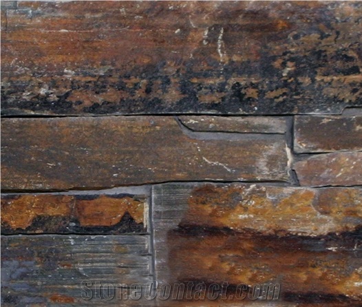 Gold Rush Slate Rough Surface with Cement Culture Stone, Multicolor Slate Rusty Slate Stacked Stone Wall Cladding ,Rough Slate Veneer