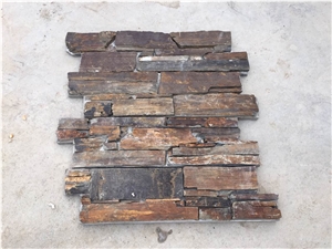 Gold Rush Slate Rough Surface with Cement Culture Stone, Multicolor Slate Rusty Slate Stacked Stone Wall Cladding ,Rough Slate Veneer
