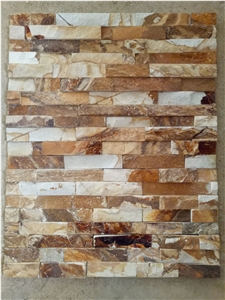 Golden Wooden Slate Ledge Stone/Stone Wall Cladding/Stone Wall Decor/Thin Stone Veneer/Manufactured Stone Veneer/Split Face Culture Stone/Feature Wall