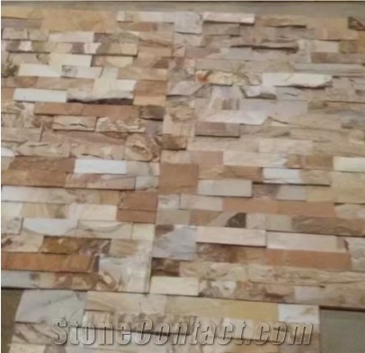 Golden Wooden Slate Ledge Stone/Stone Wall Cladding/Stone Wall Decor/Thin Stone Veneer/Manufactured Stone Veneer/Split Face Culture Stone/Feature Wall