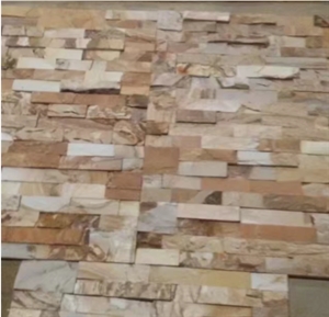 Golden Wooden Slate Ledge Stone/Stone Wall Cladding/Stone Wall Decor/Thin Stone Veneer/Manufactured Stone Veneer/Split Face Culture Stone/Feature Wall