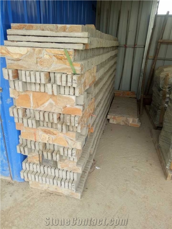 Golden Wooden Slate Ledge Stone/Stone Wall Cladding/Stone Wall Decor/Thin Stone Veneer/Manufactured Stone Veneer/Split Face Culture Stone/Feature Wall