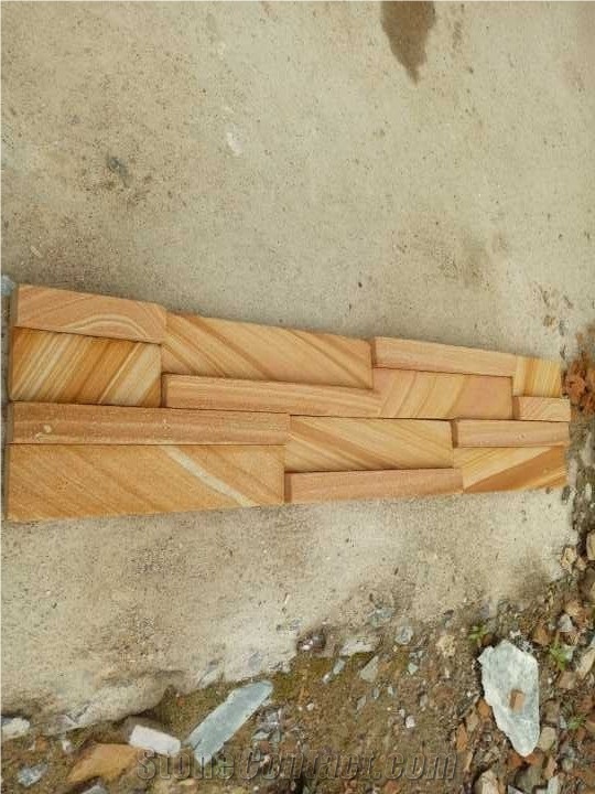 Yellow Wooden Sandstone Ledge Stone/Culture Stone/Stone Wall Cladding/Stone Wall Art/Thin Stone Veneer/Manufactured Stone Veneer/Split Face Culture Stone/Stone Wall Decor