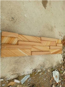Yellow Wooden Sandstone Ledge Stone/Culture Stone/Stone Wall Cladding/Stone Wall Art/Thin Stone Veneer/Manufactured Stone Veneer/Split Face Culture Stone/Stone Wall Decor