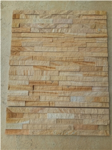 Yellow Wooden Sandstone Ledge Stone/Culture Stone/Stone Wall Cladding/Stone Wall Art/Thin Stone Veneer/Manufactured Stone Veneer/Split Face Culture Stone/Stone Wall Decor
