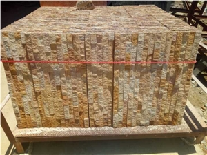 Yellow Wooden Sandstone Ledge Stone/Culture Stone/Stone Wall Cladding/Stone Wall Art/Thin Stone Veneer/Manufactured Stone Veneer/Split Face Culture Stone/Stone Wall Decor