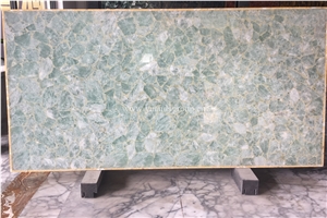 Green Crystal Precious Stone Tiles and Slabs,Gemstone Slab,Gorgeous Hotel Lobby Decoration Stone Material