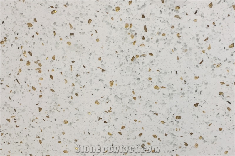 White and Golden Color Quartz Slabs