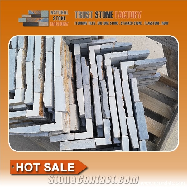 Beige Ledger Stone Outside Corner,Quartzite Ledgestone Corner Installation,Stacked Stone Corner Fireplace,