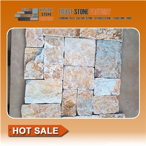 Beige Quartzite Courtyard Road Pavers,Driveway Paving Stone,Cobble Stone