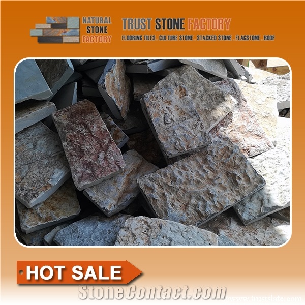 Beige Quartzite Cube Stone & Pavers, Courtyard Road Pavers, Exterior Pattern
