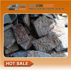 Beige Quartzite Cube Stone & Pavers, Courtyard Road Pavers, Exterior Pattern