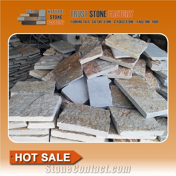 Beige Quartzite Cube Stone & Pavers, Courtyard Road Pavers, Exterior Pattern