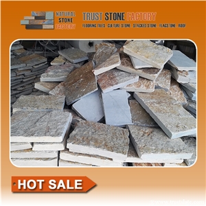 Beige Quartzite Cube Stone & Pavers, Courtyard Road Pavers, Exterior Pattern