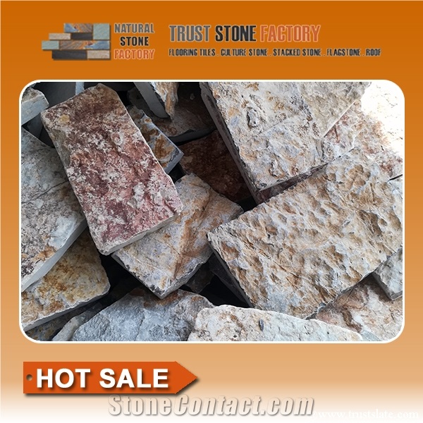 Beige Quartzite Cube Stone & Pavers, Courtyard Road Pavers, Exterior Pattern