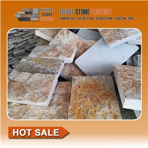 Beige Quartzite Cube Stone & Pavers, Courtyard Road Pavers, Exterior Pattern