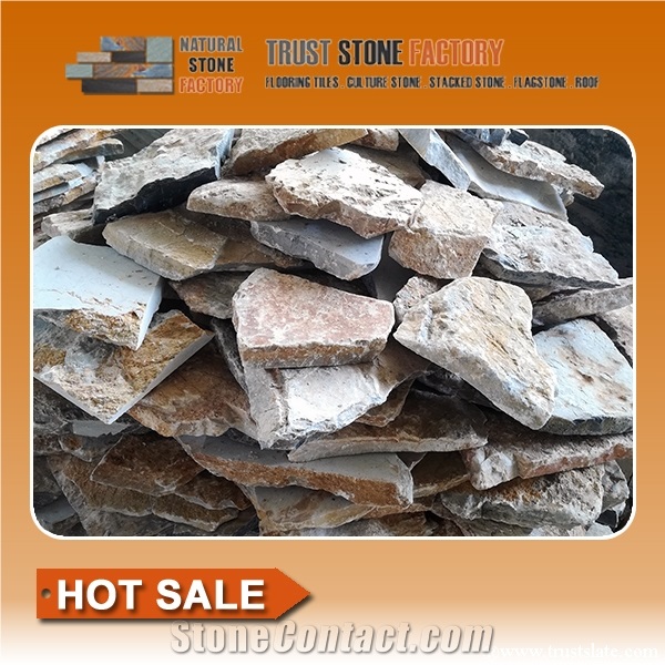 Beige Quartzite Flagstone Courtyard,Natural Flagstone Patio,Flagstone Road Paving