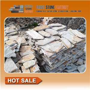 Beige Quartzite Random Flagstones Paver, Golden Quartzite Irregular Flagstone Patio Stone, Random Flagstone Courtyard Paving