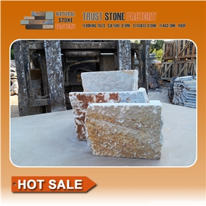Beige Veneer Stone Corners,Quartzite Stacked Stone Corner Fireplace,Ledger Board Around Corner,