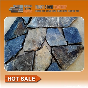 Black Quartzite Flagstone Walkway,Natural Flagstone Pavers,Irregular Flagstone Flooring