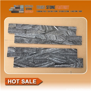 Black White Vein Marble Stacked Stone Ledger Panels Antique Wood Split Face, Retaining Wall Stone, Dry Stone Wall Corner, Fieldstone Wall
