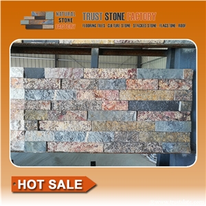 China Mixed Color Slate Stacked Stone Veneer,Feature Wall Cladding Panel, Ledge Stone, Split Face Mosaic Tile, Building Landscaping Interior & Exterior Decor, Fieldstone Wall,Corner Stone Fireplace