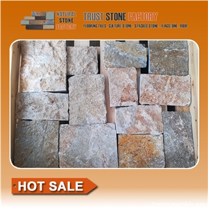 Courtyard Road Pavers, Exterior Pattern,Beige Quartzite Cube Stone, Pavers, Cobble Stone, Paving,