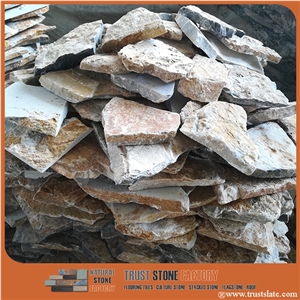 Desert Random Flagstone Wall, Golden Irregular Flagstone Cladding, Random Flagstone Wall Paver, Irregular Flagstone Courtyard Wall