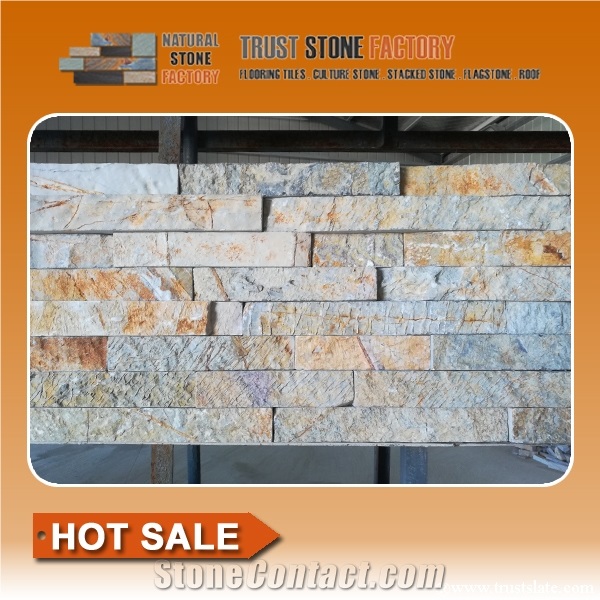 Desert Split Face Slate Stacked Stone,Golden Honey Quartzite Ledgestone,Desert Gold Quartzite Thin Stone Veneer,Silver Sunset Stone Cladding,Ledger Panels,Fireplace Stone Panel,Corner Stone Fireplace