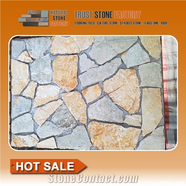 Golden Beige Quartzite Random Flagstones Paver, Golden Quartzite Irregular Flagstone Patio Stone, Random Flagstone Courtyard Paving