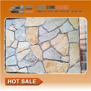 Golden Beige Quartzite Random Flagstones Paver, Golden Quartzite Irregular Flagstone Patio Stone, Random Flagstone Courtyard Paving