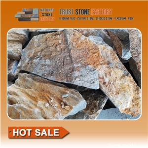 Golden Beige Quartzite Random Flagstones Paver, Golden Quartzite Irregular Flagstone Patio Stone, Random Flagstone Courtyard Paving