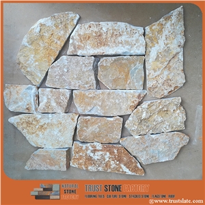 Golden Irregular Flagstones, Desert Flagstone Walkway Pavers, Yellow Flagstone Road Paving, Retaining Wall Stone, Feature Walling Stone, Dry Stone Wall Corner, Fieldstone Wall