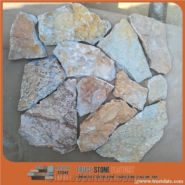 Golden Irregular Flagstones, Desert Flagstone Walkway Pavers, Yellow Flagstone Road Paving, Retaining Wall Stone, Feature Walling Stone, Dry Stone Wall Corner, Fieldstone Wall
