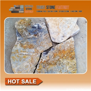 Golden Quartzite Random Flagstones Paver, Golden Quartzite Irregular Flagstone Patio Stone, Random Flagstone Courtyard Paving