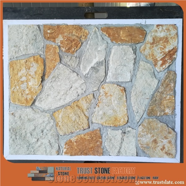 Golden Quartzite Random Flagstones Paver, Quartzite Flagstones Patio Paver, Irregular Flagstone Landscape Paving, Pool Surrounding Paver