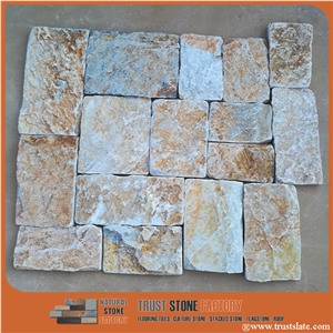 Golden Quarzite Random Shape Flagstones, China Irregular Flagstones, Grey Quartzite Irregular Wall Cladding Pieces, Quartzite Flagstone for Road Paving Golden Quarzite Random Shape Flagstones, China Irregular Flagstones, Grey Quartzite Irregular Wall Cladding Pieces, Quartzite Flagstone for Road Paving