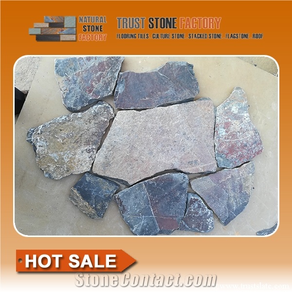 Grey&Dark Quartzite Random Flagstones Paver, Quartzite Flagstones Patio Paver, Irregular Flagstone Landscape Paving, Pool Surrounding Paver