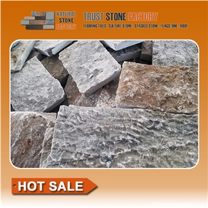 Grey Quartzite Flagstone Walkway,Natural Flagstone Pavers,Outside Flagstone Flooring