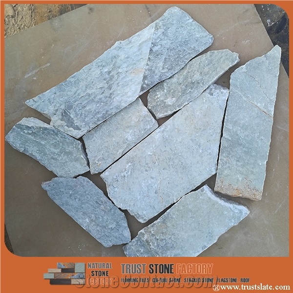 Grey Quartzite Irregular Flagstone, China Quartzite Random Shape Wall Cladding Pieces, Quartzite Flagstone Road/Walkway Paving