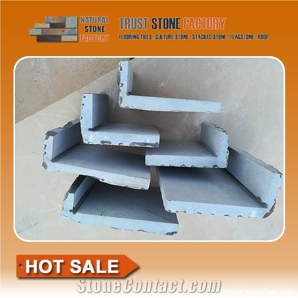 Grey Slate Corner Stone, Black Wall Cladding Corner Stone, Natural Split Mushroom Stone