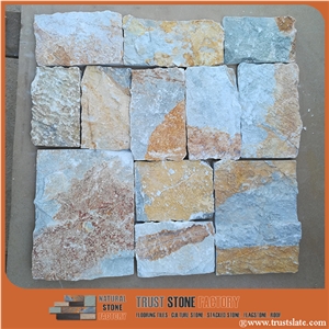 Landscaping Stones, Multicolor Cobble Stone, Golden Feature Walling Stone, Flagstone Rock, Retaining Wall Stone, Dry Stone Walling