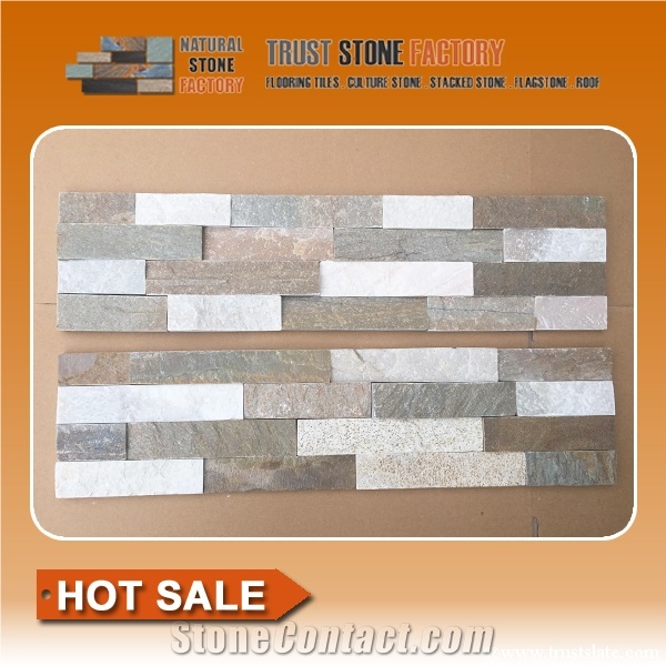Mixcolor Quartzite Culture Stone Wallstone Veneer Ledge Stone,Greyish White Thin Stone Veneer, Grey Quartzite Stacked Stone, Stone Panel for Wall Covering, Wall Decor, Grey Ledge Stone