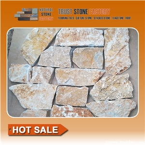 Natural Flagstone Courtyard,Beige Quartzite Random Flagstones Paver, Golden Quartzite Irregular Flagstone Patio Stone,